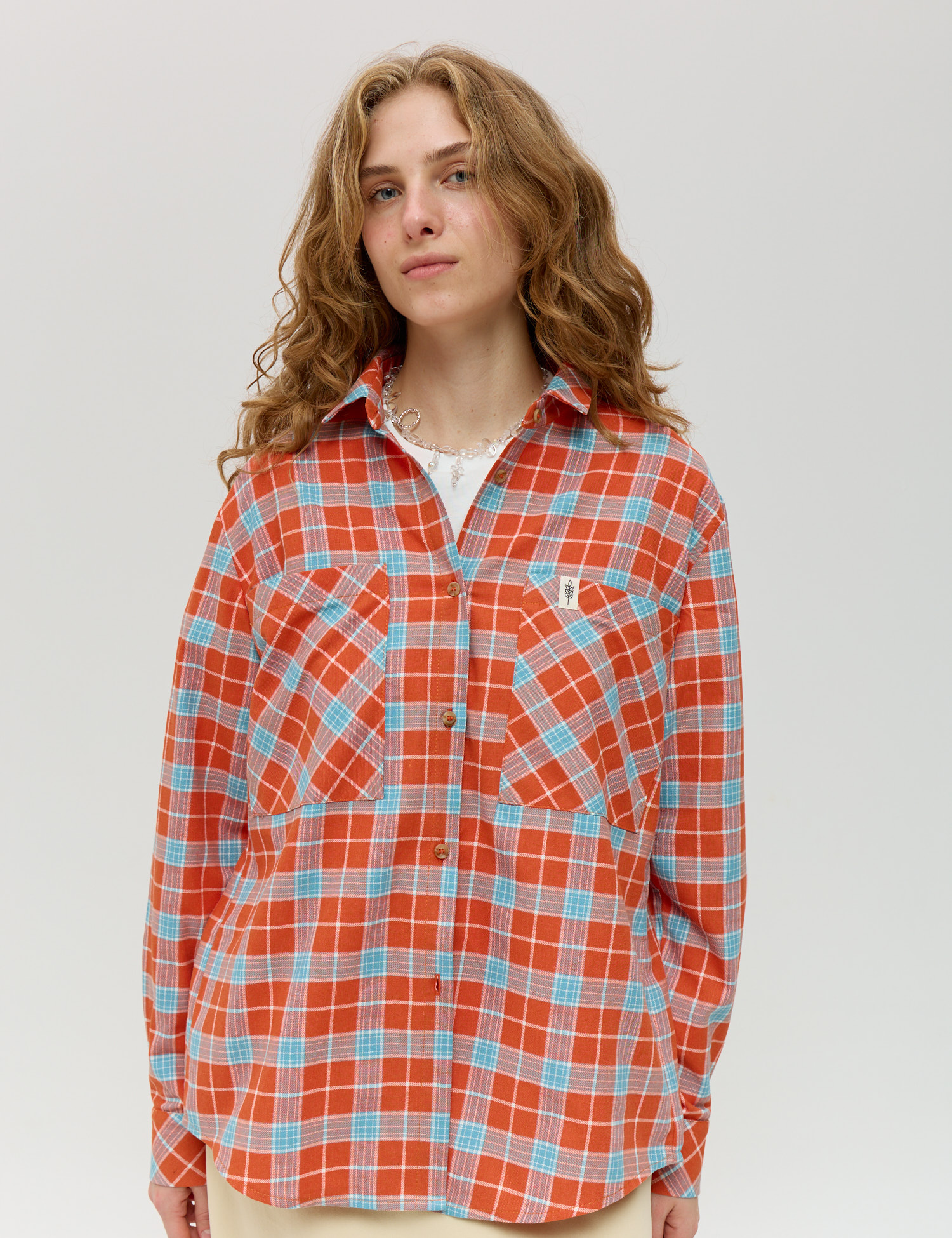 Картинка Сорочка помаранчева картата 