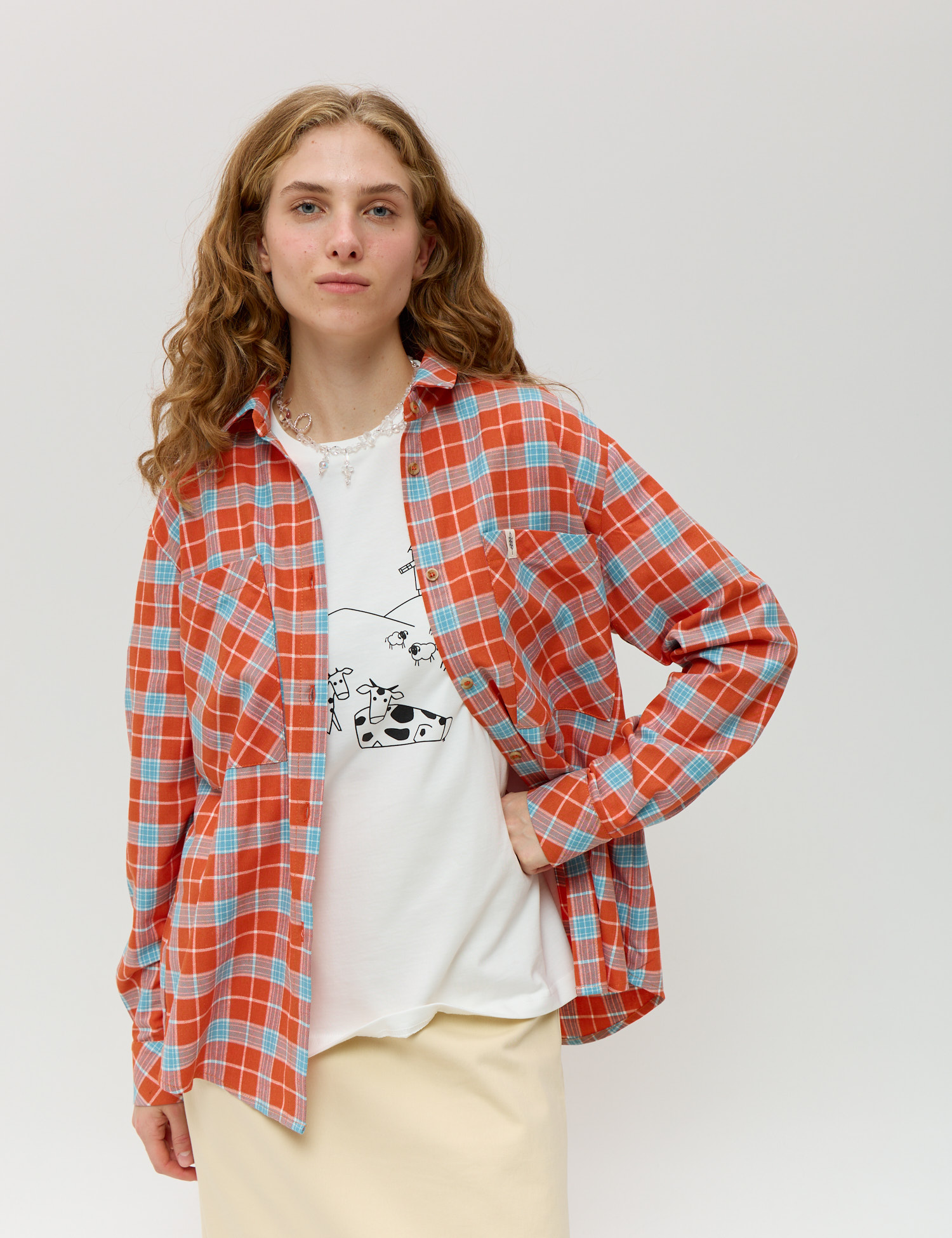 Картинка Сорочка помаранчева картата 