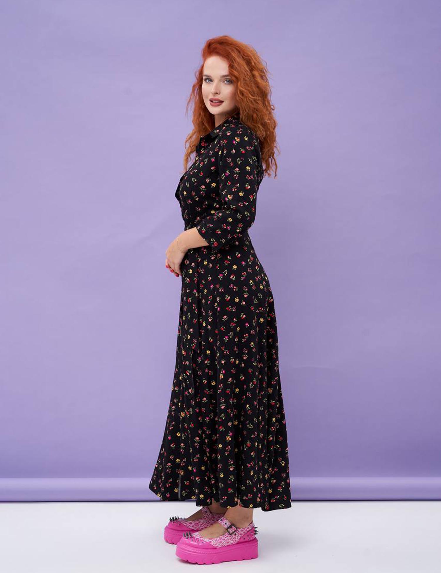 Картинка Сукня максі чорна з принтом 