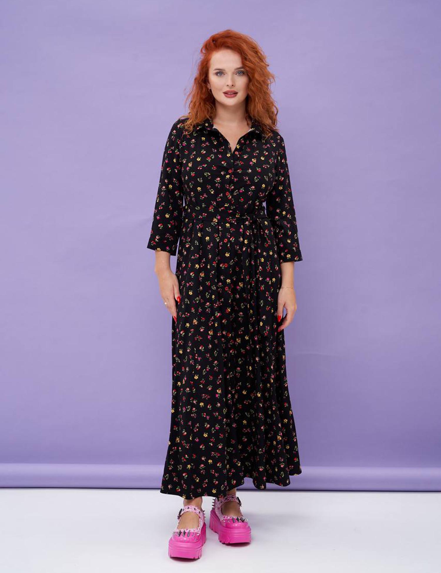 Картинка Сукня максі чорна з принтом 