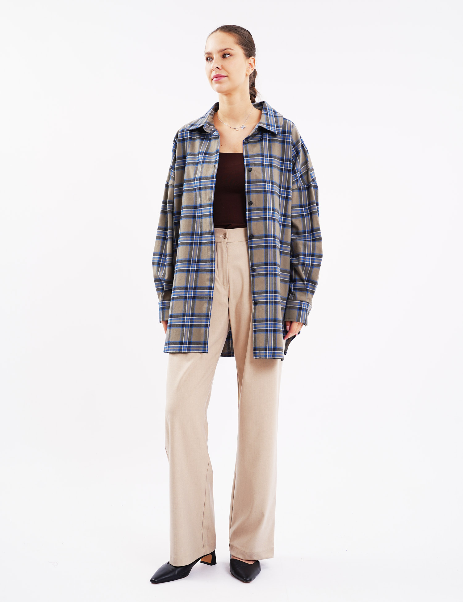 Картинка Сорочка oversize в клітинку сіра