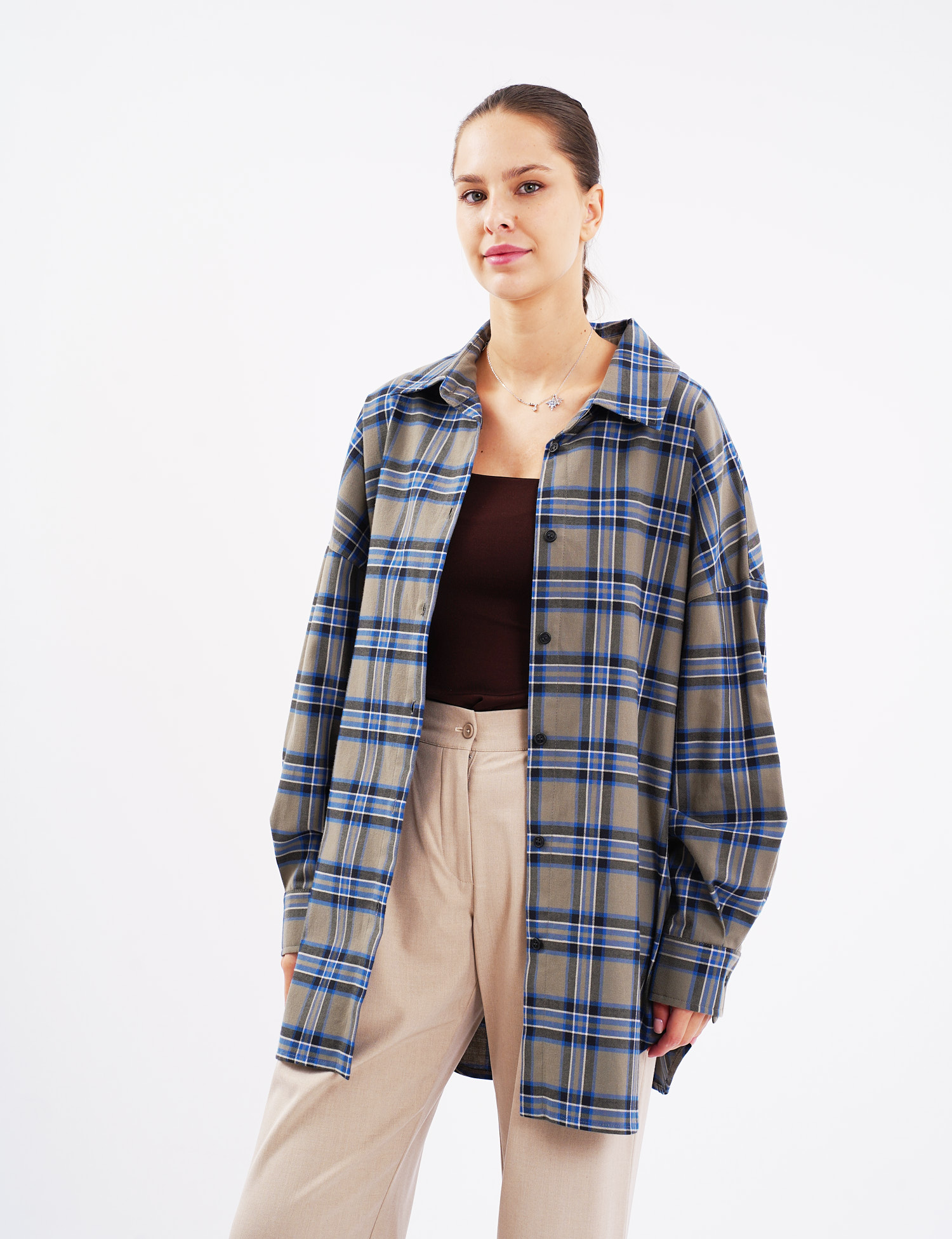 Картинка Сорочка oversize в клітинку сіра