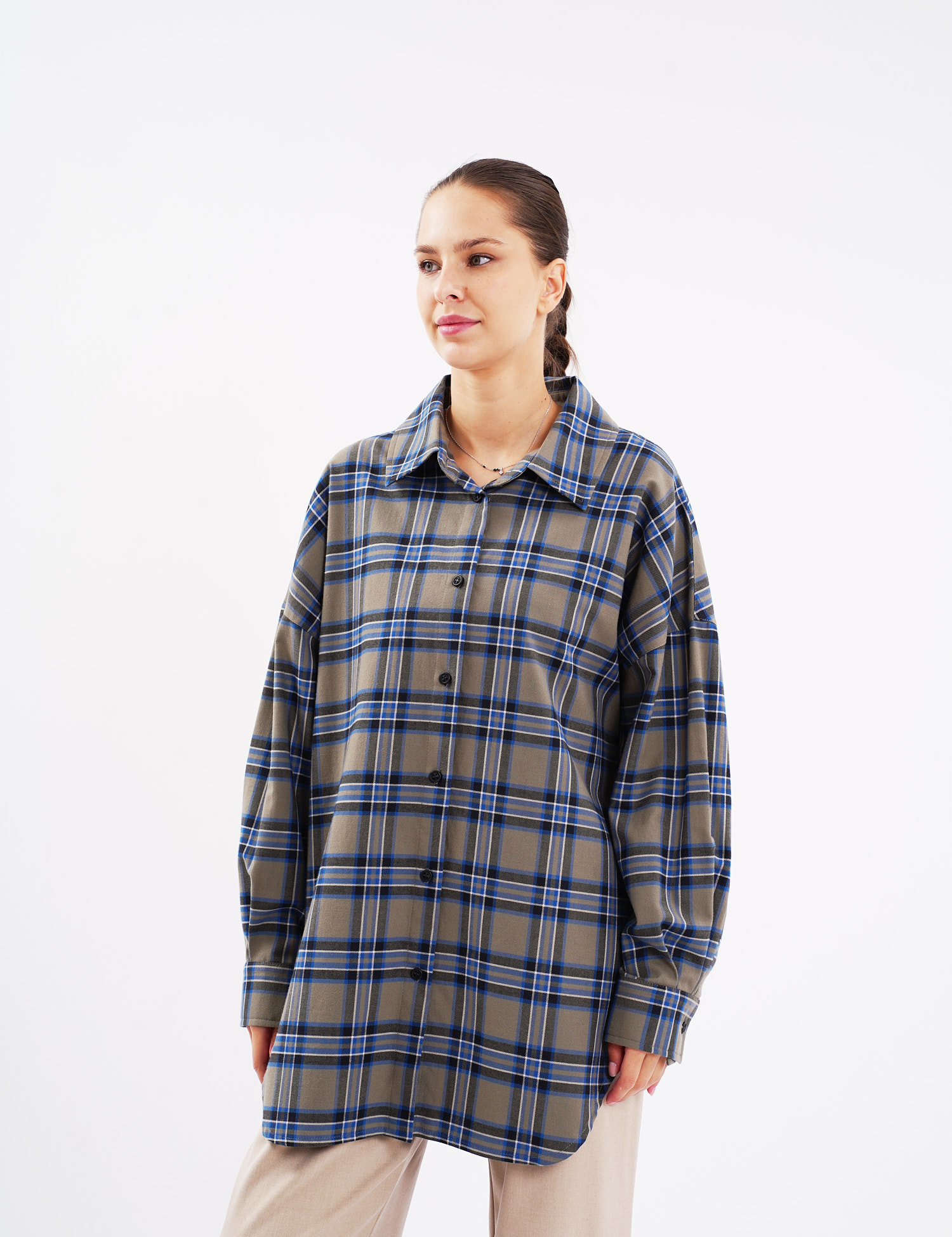Картинка Сорочка oversize в клітинку сіра