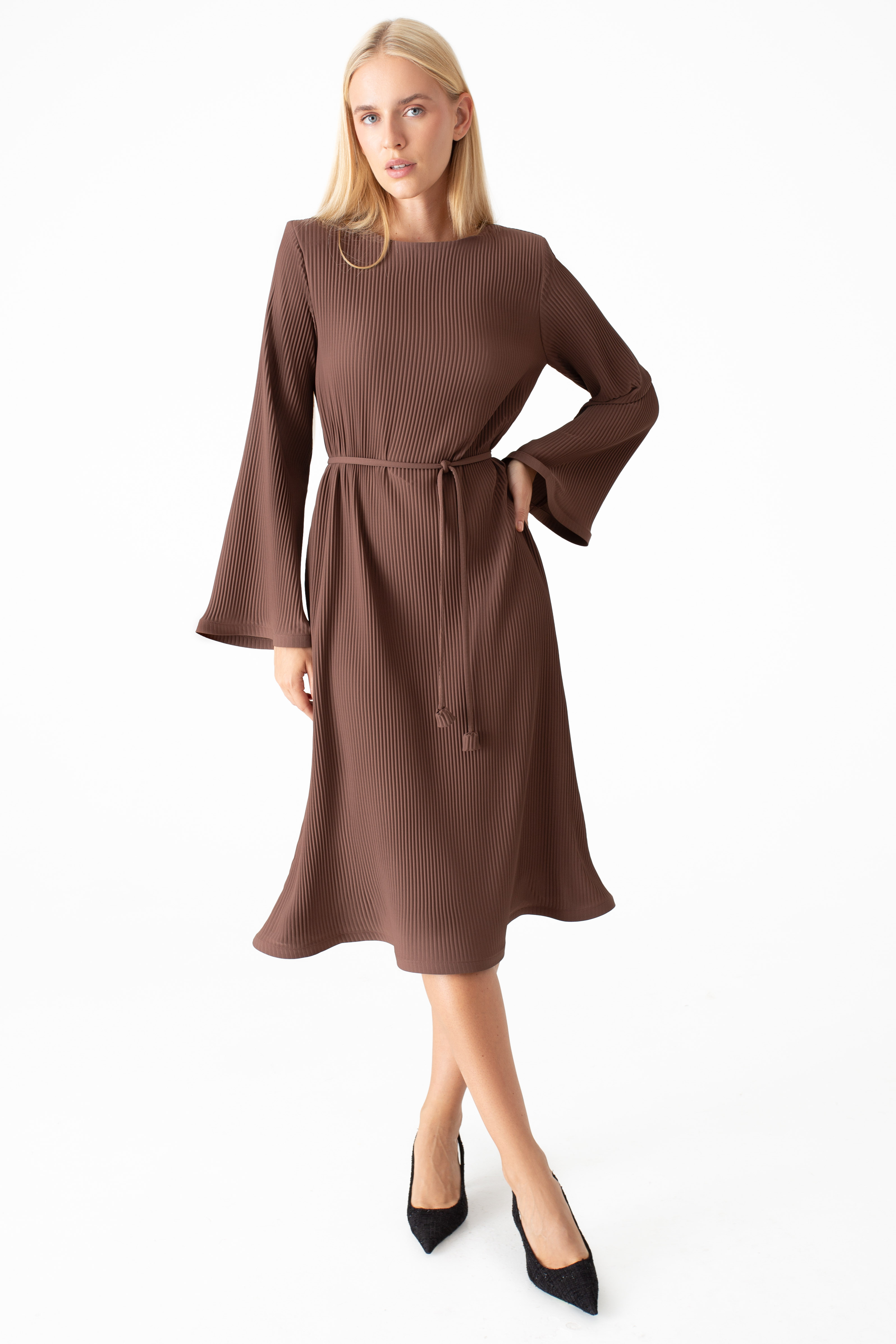 Картинка Сукня міді світло-коричнева 