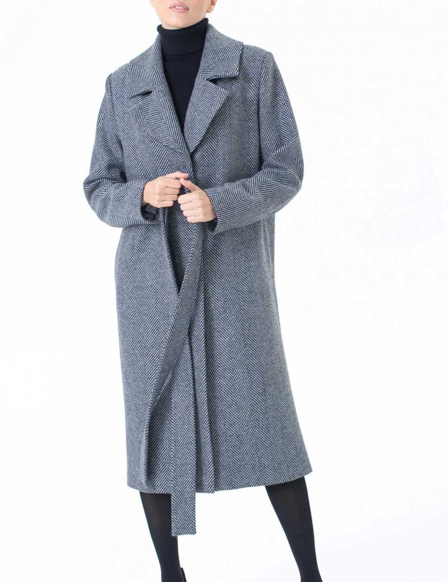 Картинка Пряме пальто чорна ялинка з блиском