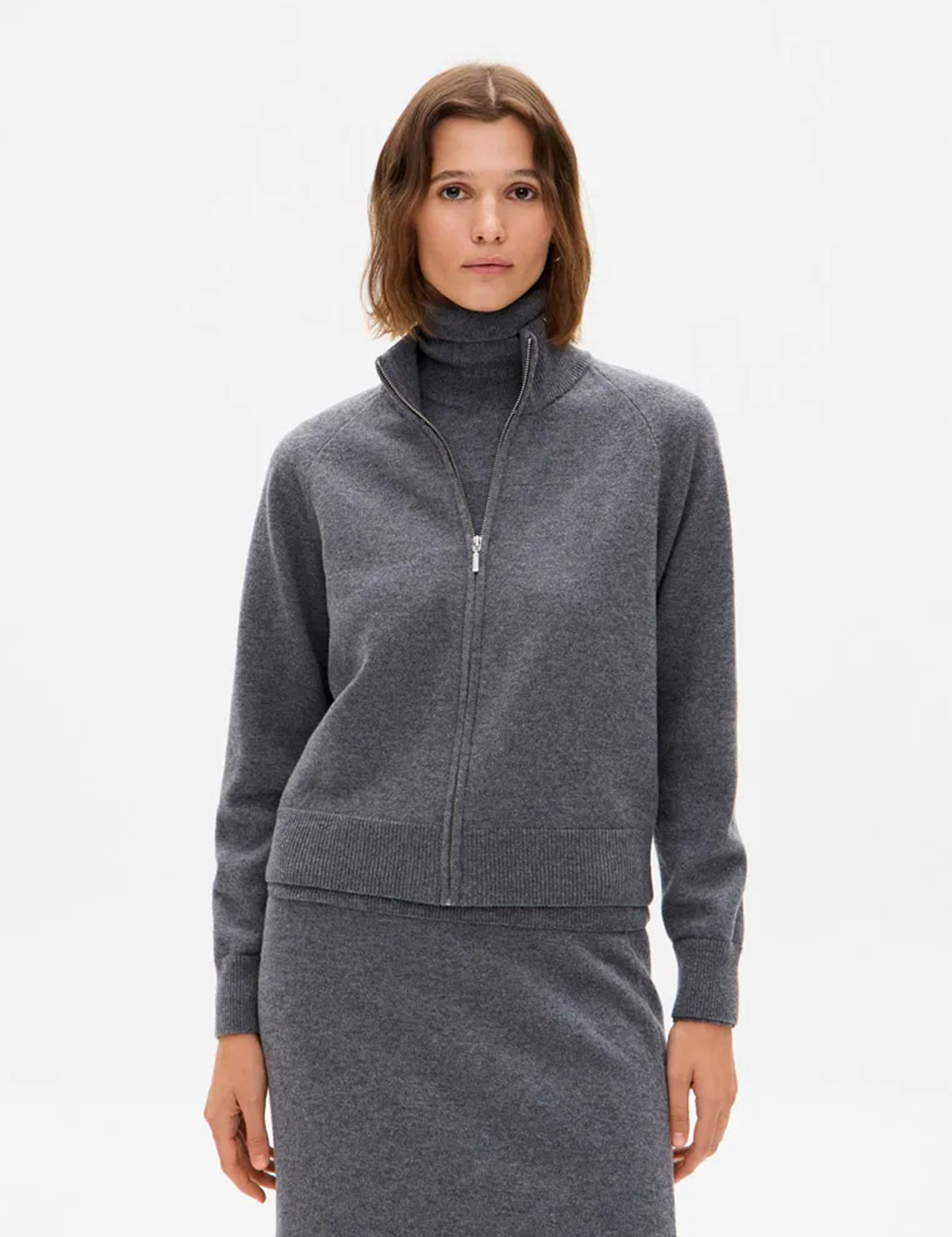 Картинка Жіночий сірий кашеміровий джемпер на блискавці