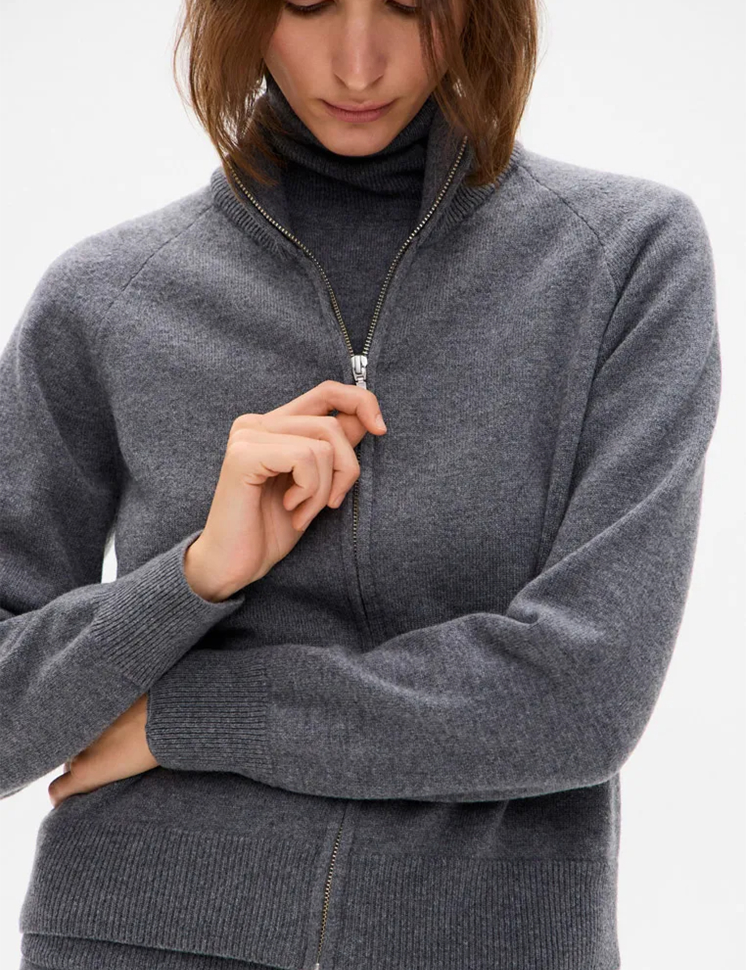 Картинка Жіночий сірий кашеміровий джемпер на блискавці
