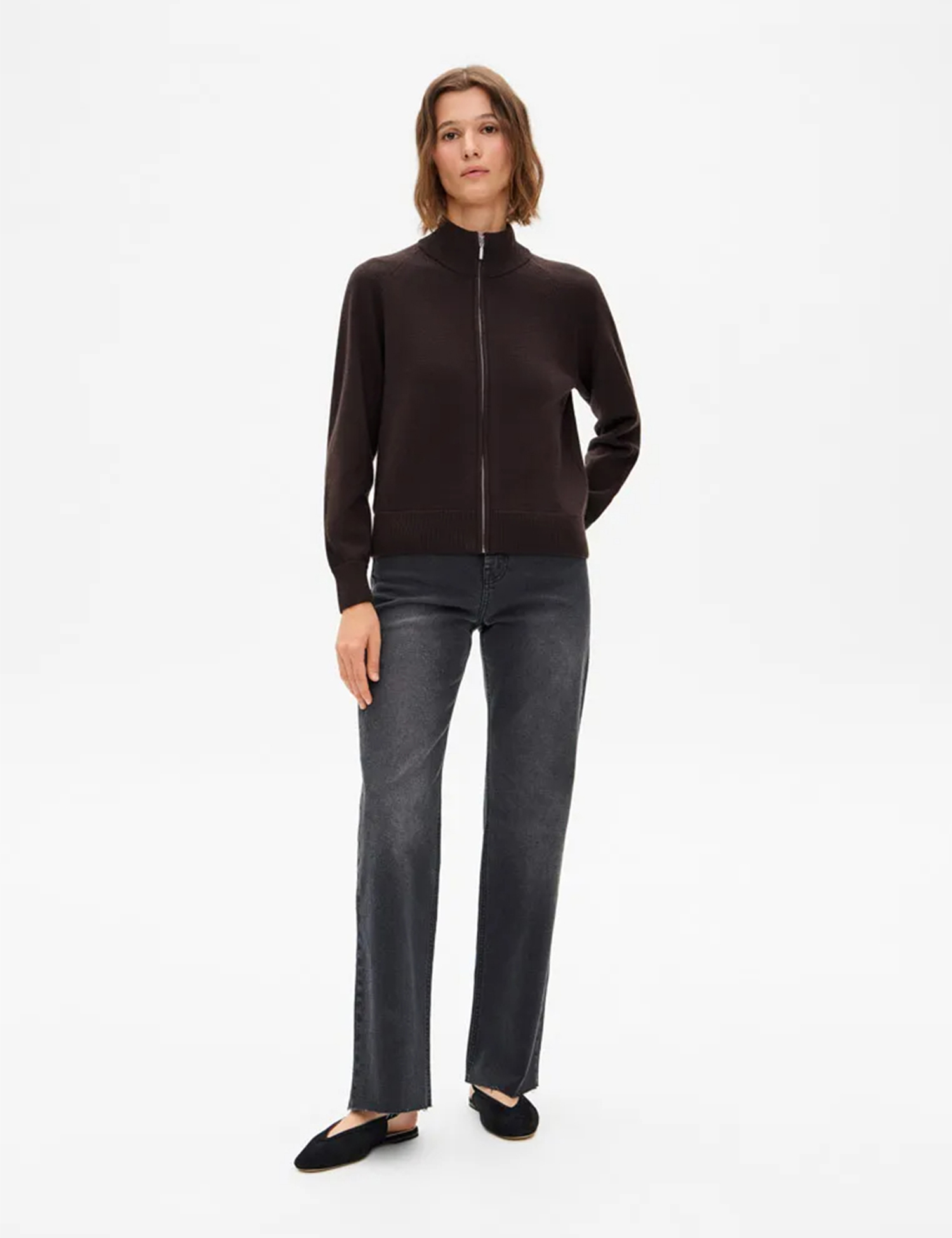 Картинка Жіночий темно-коричневий джемпер на блискавці з кашеміром