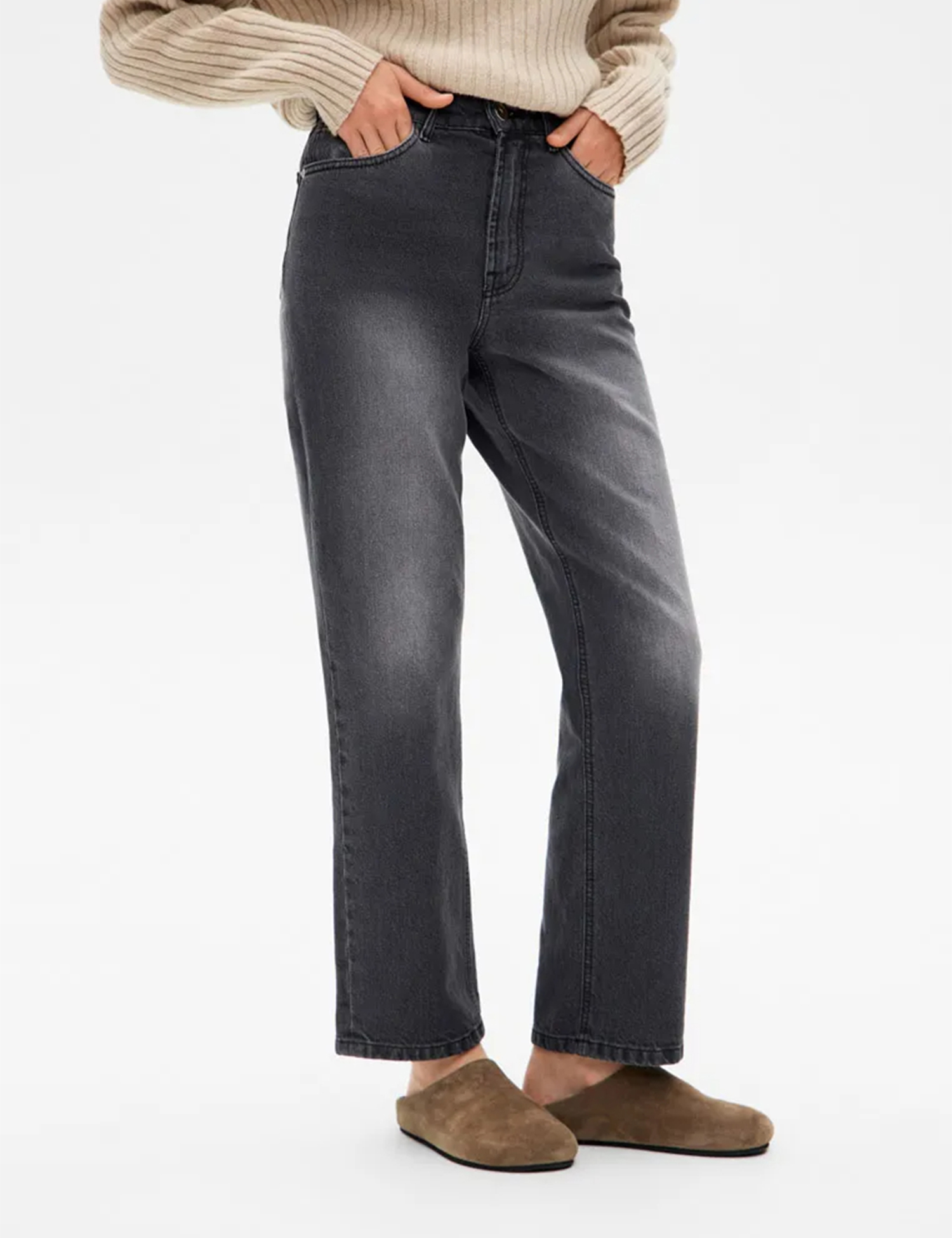 Картинка Жіночі сірі джинси прямого крою з ефектом вицвітання