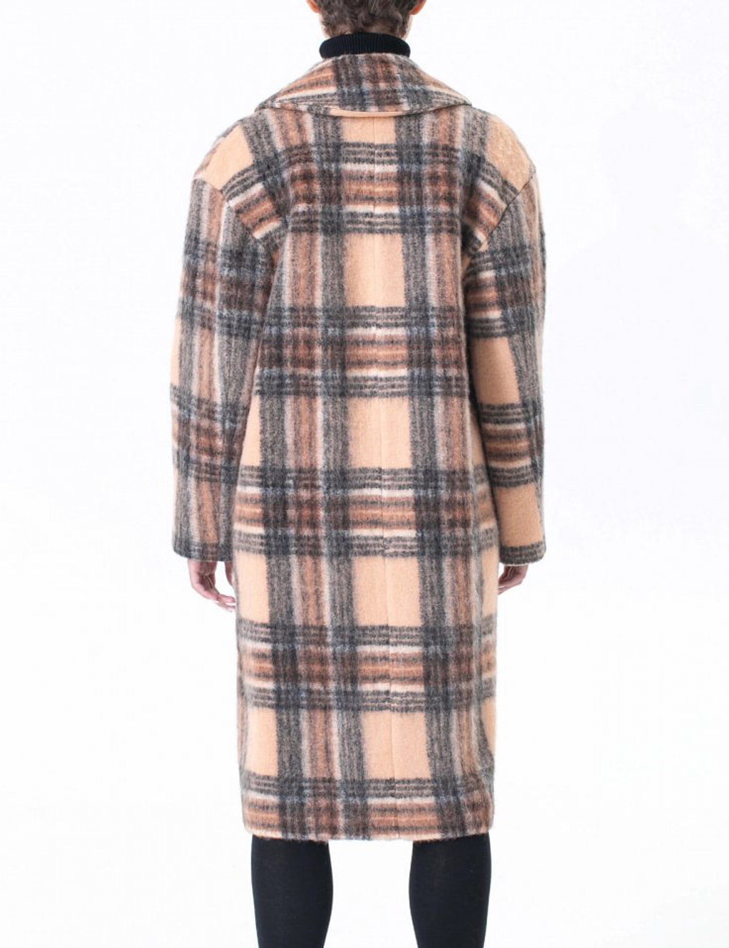 Картинка Вовняне коричневе пальто в клітку