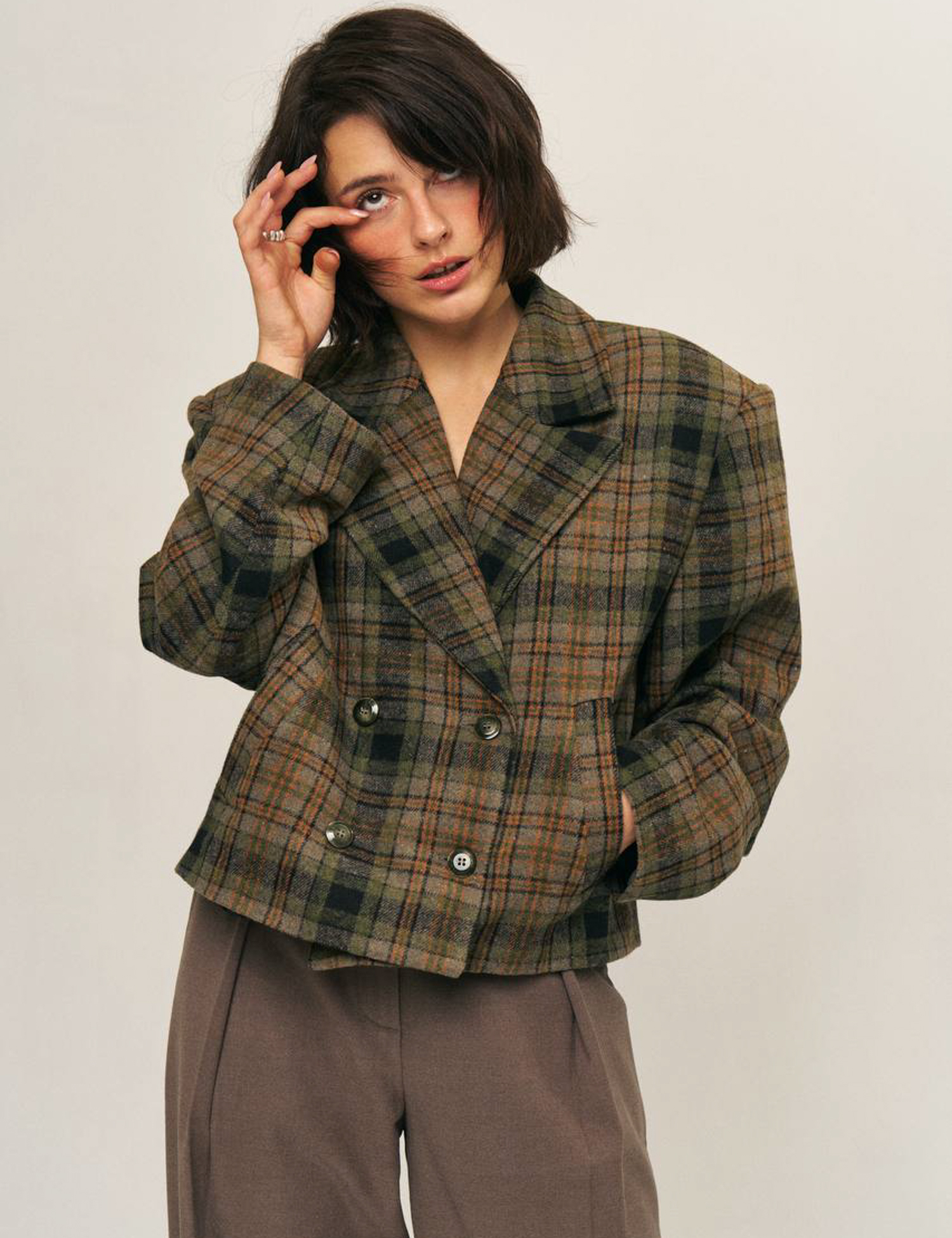 Картинка Двобортний жакет у клітинку з вовною