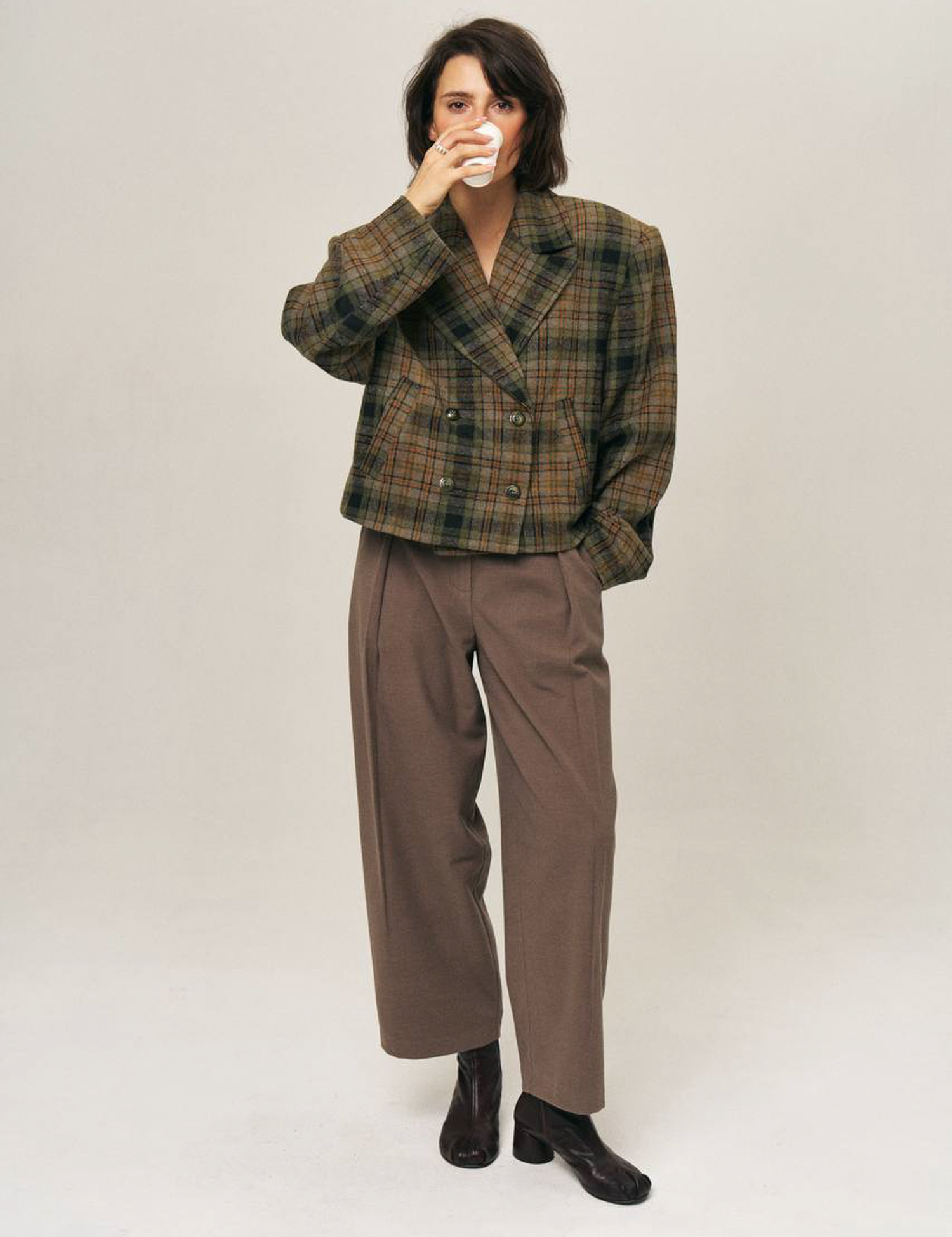 Картинка Двобортний жакет у клітинку з вовною