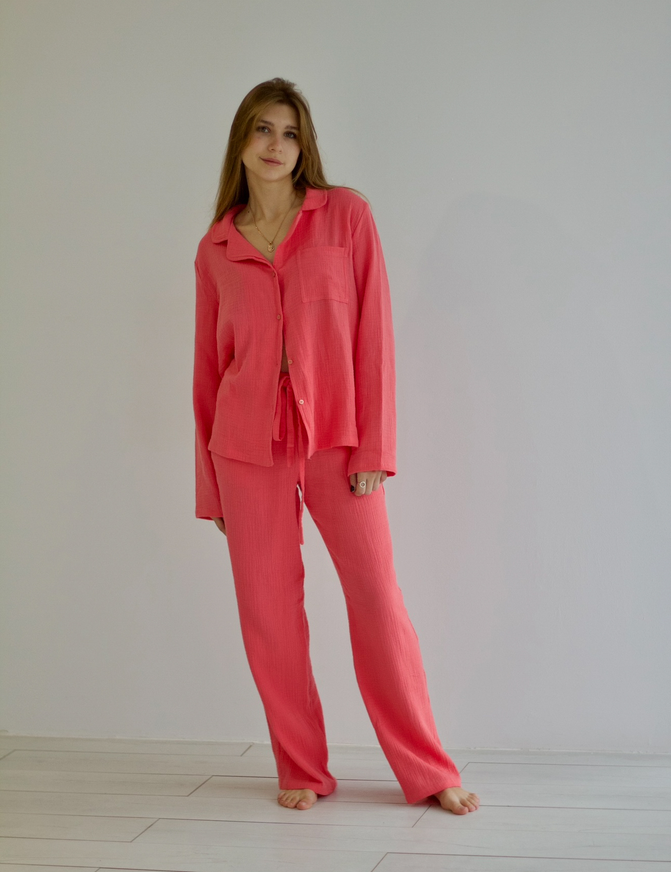 Картинка Піжама з мусліну зі 100% бавовни рожева