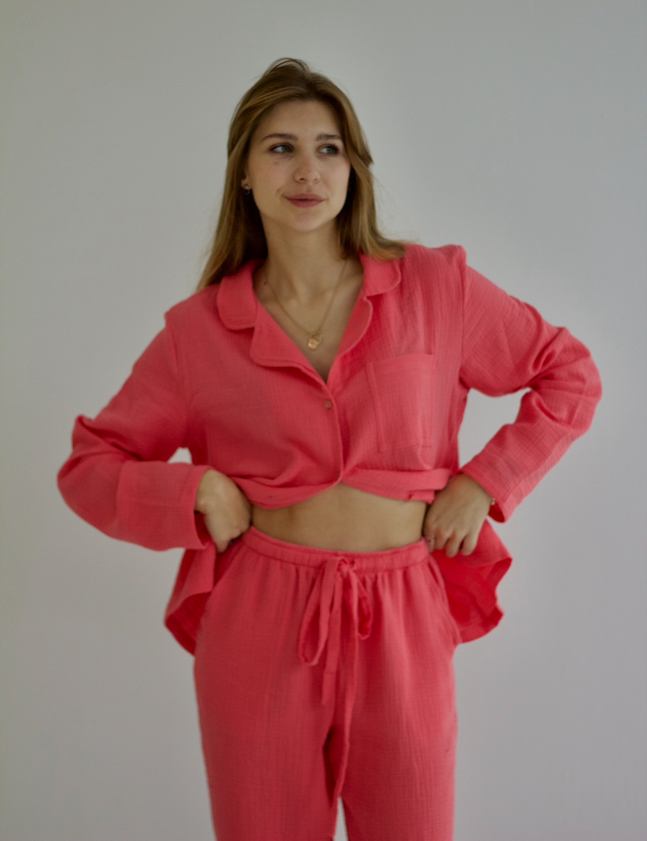 Картинка Піжама з мусліну зі 100% бавовни рожева