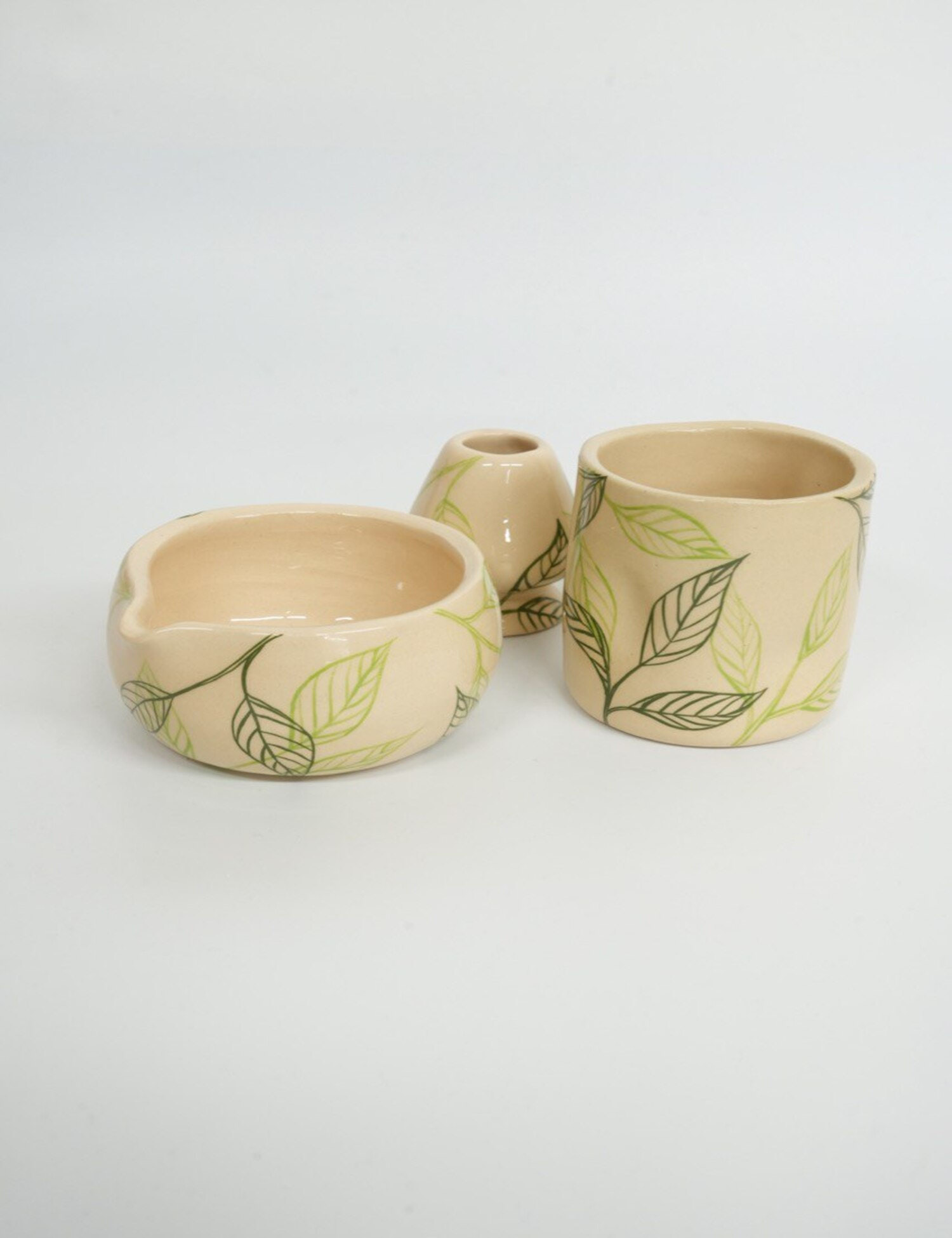 Картинка Керамічний набір ручної роботи для матча «Матча листочки»