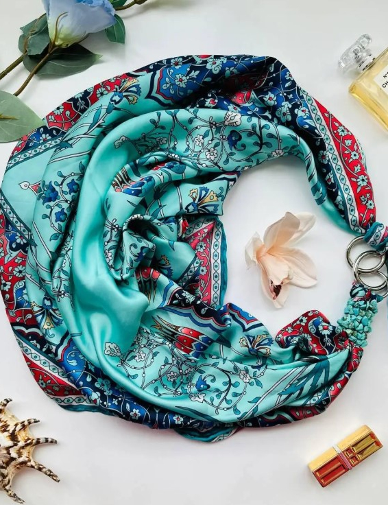 Картинка Дизайнерська шовкова хустка My Scarf "Яскраві мрії" 90 на 90 см