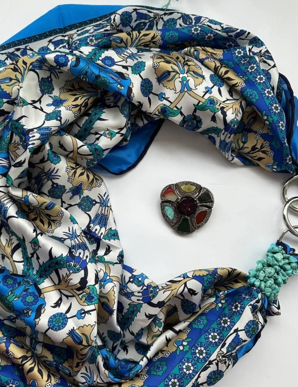Картинка Дизайнерська шовкова хустка My Scarf "Квіткова палітра" 90 на 90 см