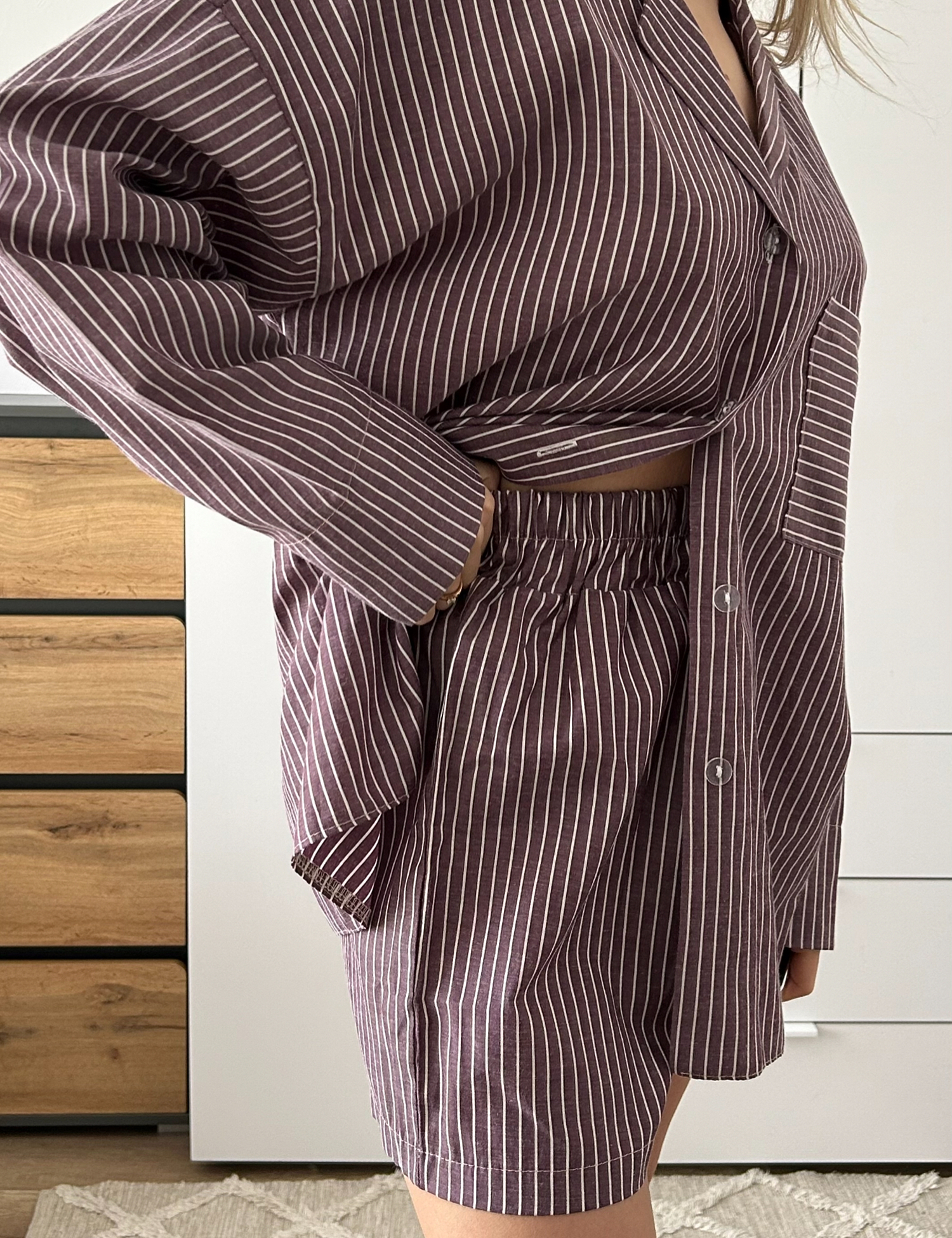 Картинка Піжама трійка у тонку білу смужку