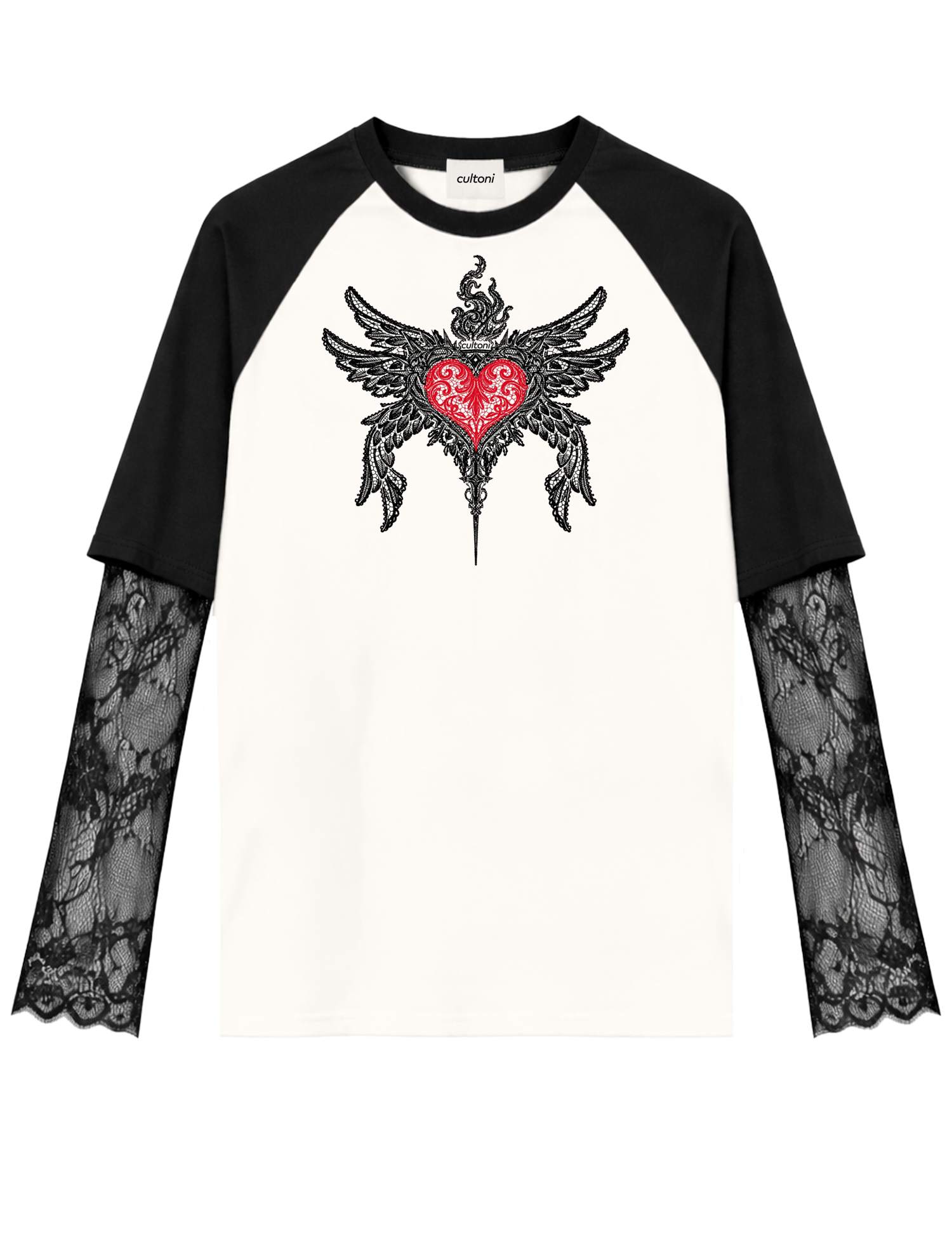 Картинка Лонгслів із мереживними рукавами та графічним принтом