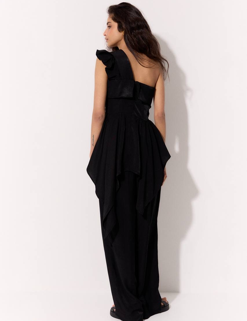 Картинка Чорні широкі штани зі струмким силуетом 