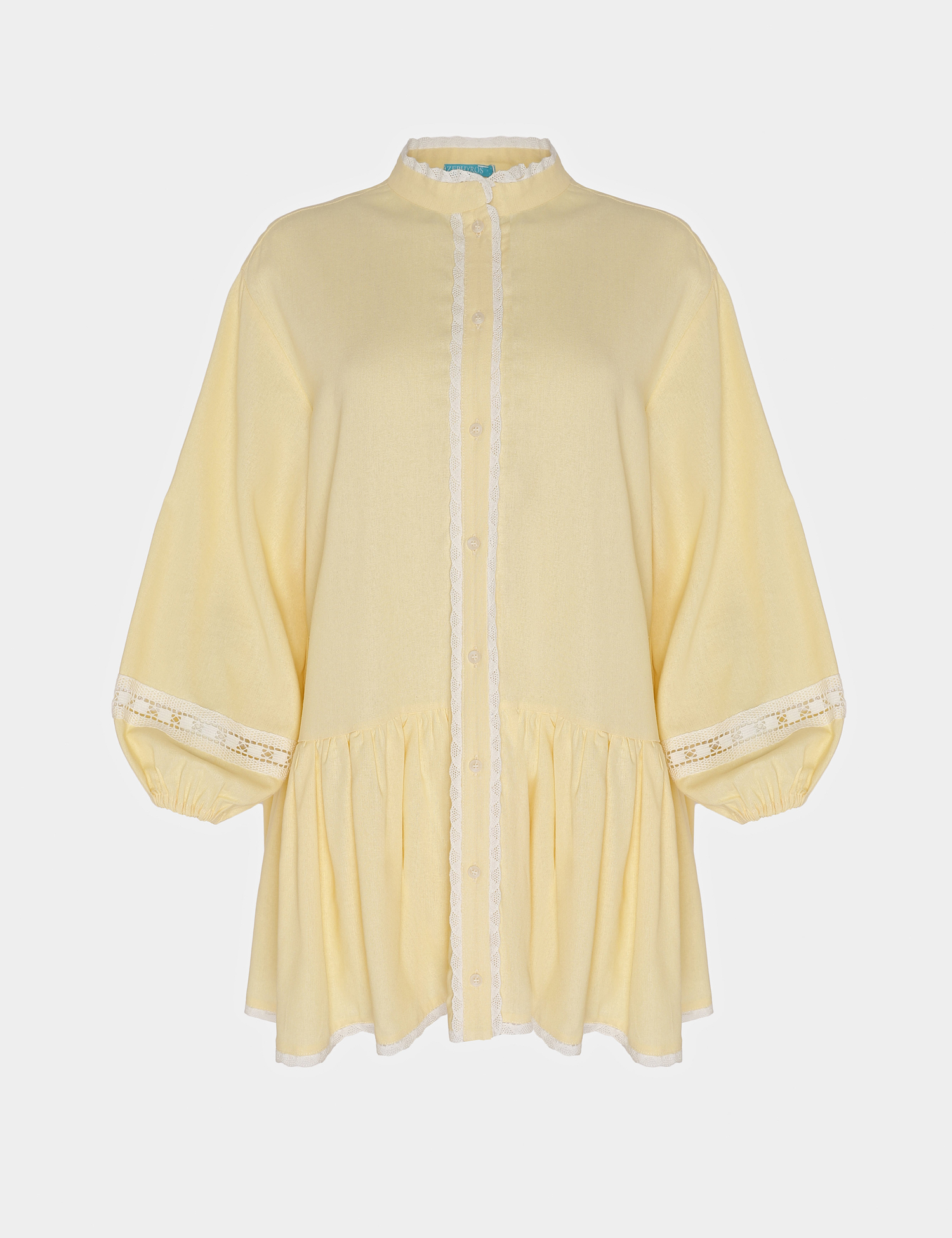 Картинка Жовта лляна сукня з мереживом