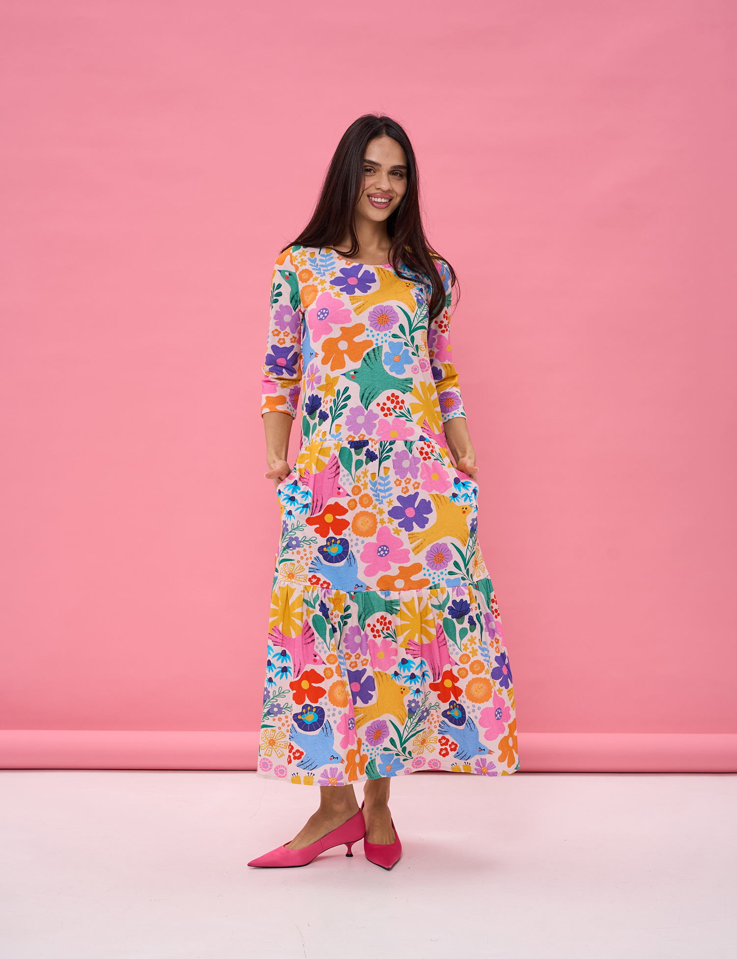 Картинка Сукня максі з насиченим багатоколірним флористичним принтом