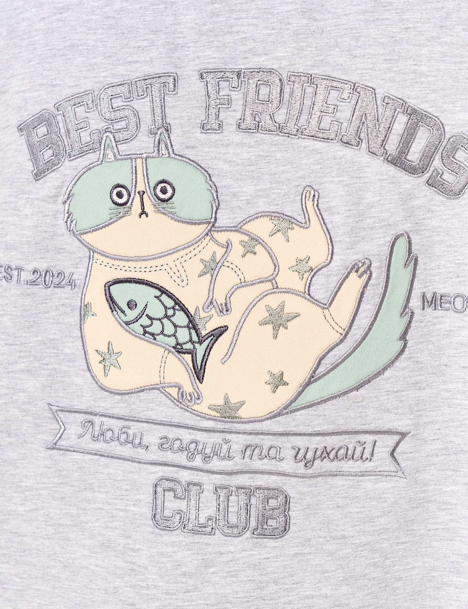 Картинка Футболка з аплікацією "Best Friend's Club" кіт, сірий меланж (unisex)
