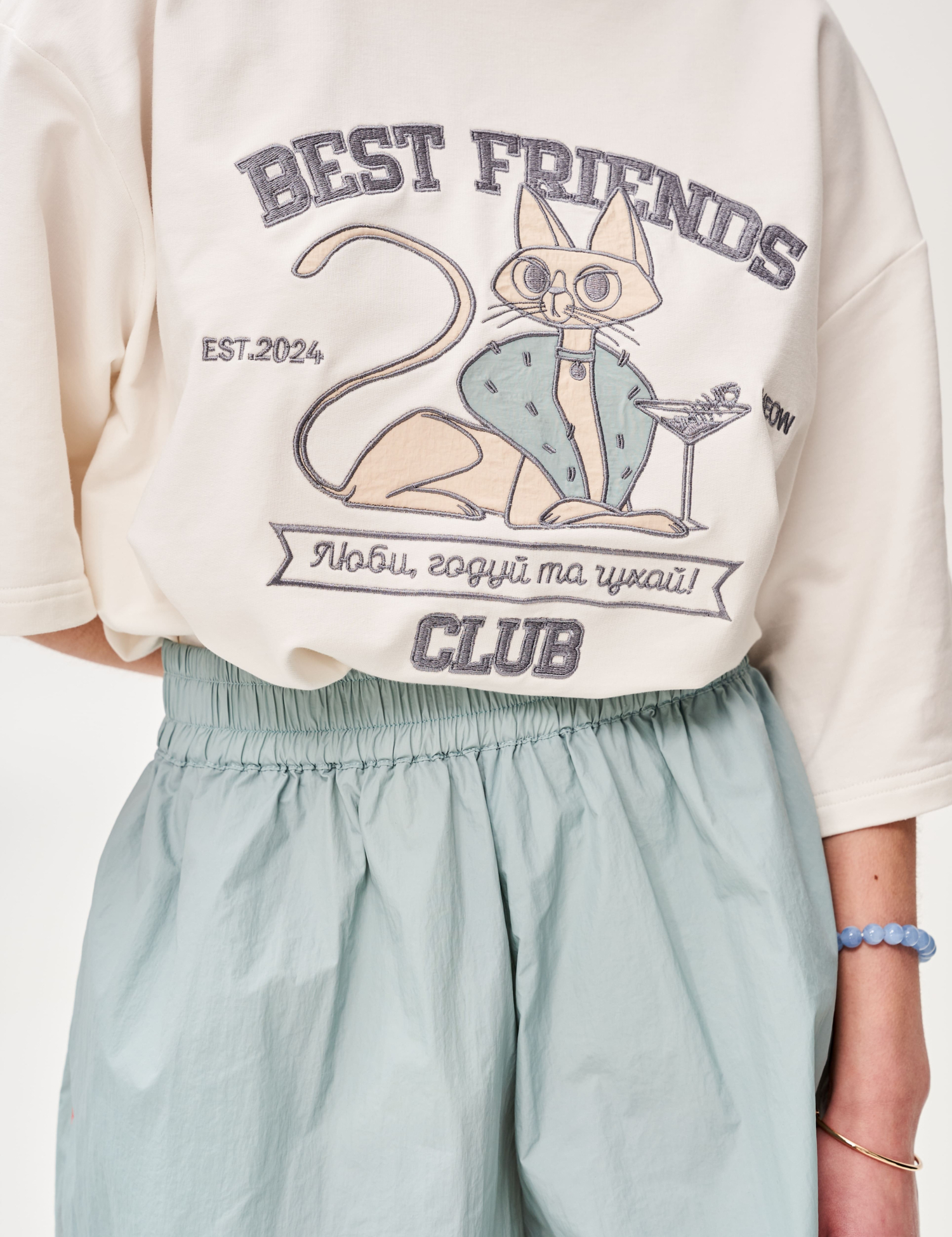 Картинка Футболка з аплікацією "Best Friend's Club" кіт тусовщик