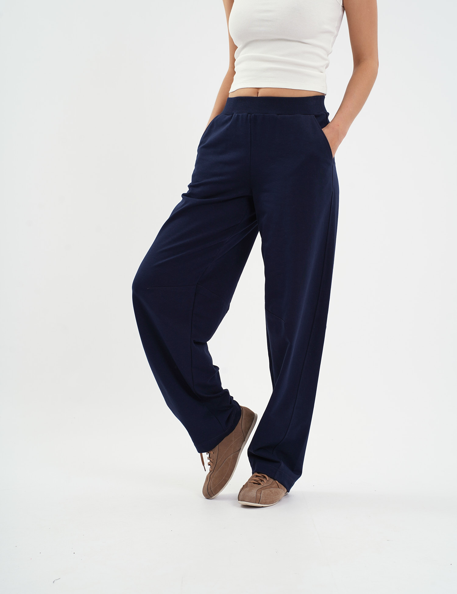Картинка Трикотажні брюки wide leg темно-сині