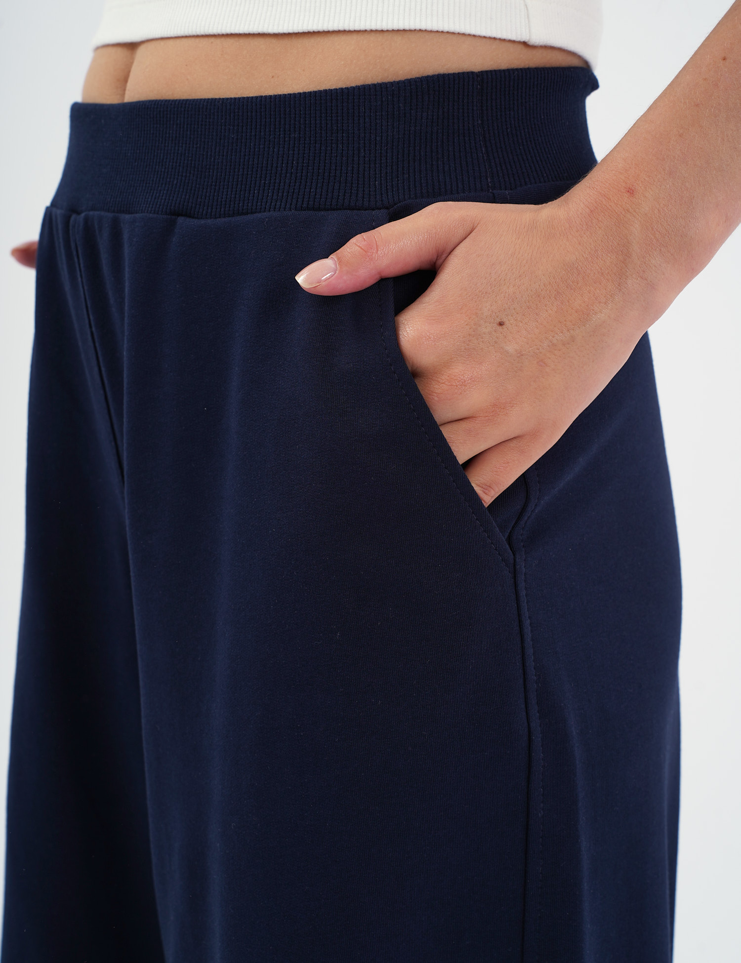 Картинка Трикотажні брюки wide leg темно-сині