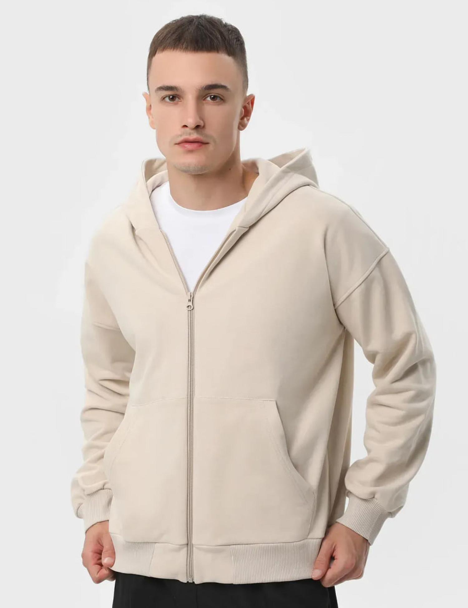 Картинка Худі бежеве на блискавці з бавовни Ray Premium Loose