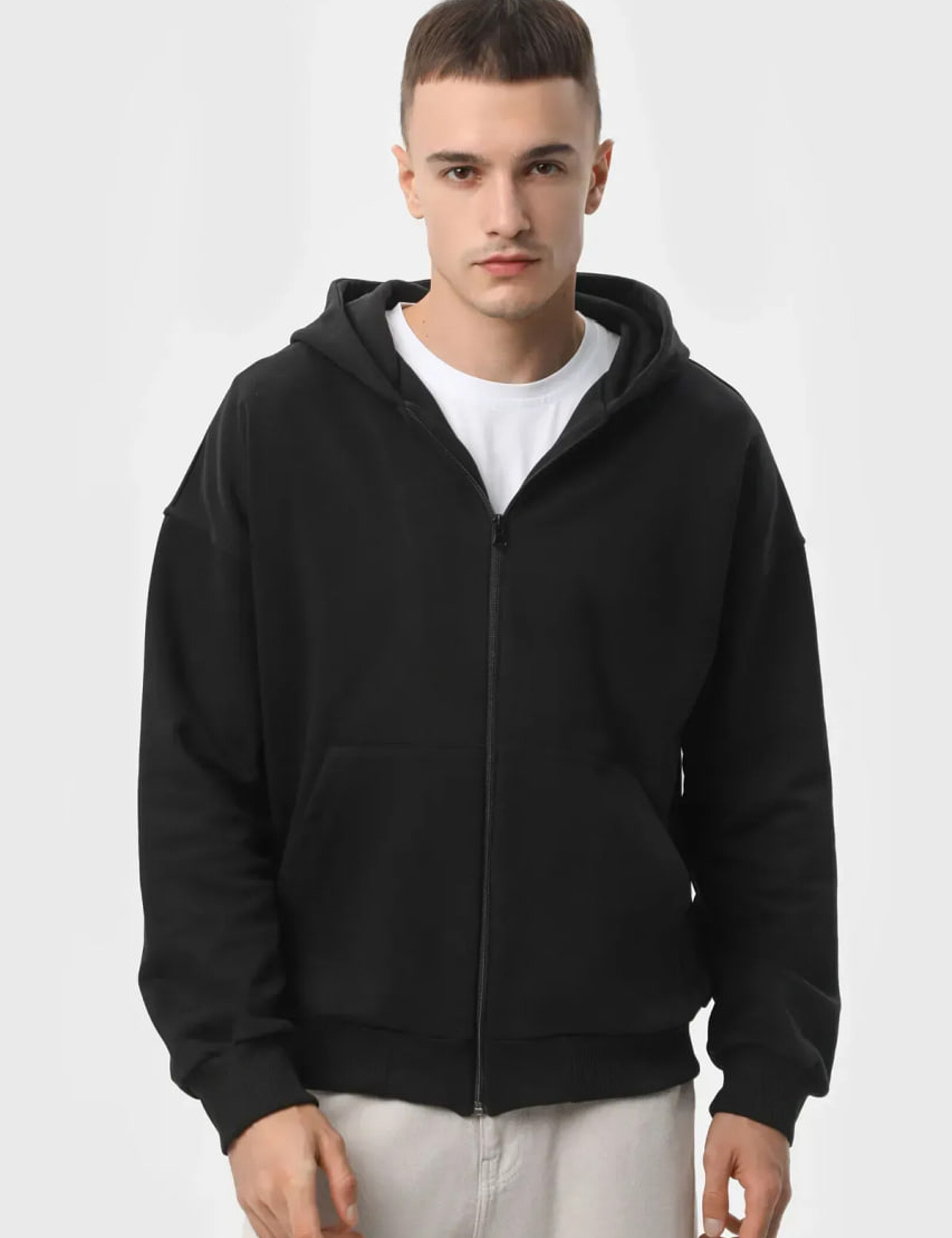 Картинка Худі чорне на блискавці з бавовни Ray Premium Loose