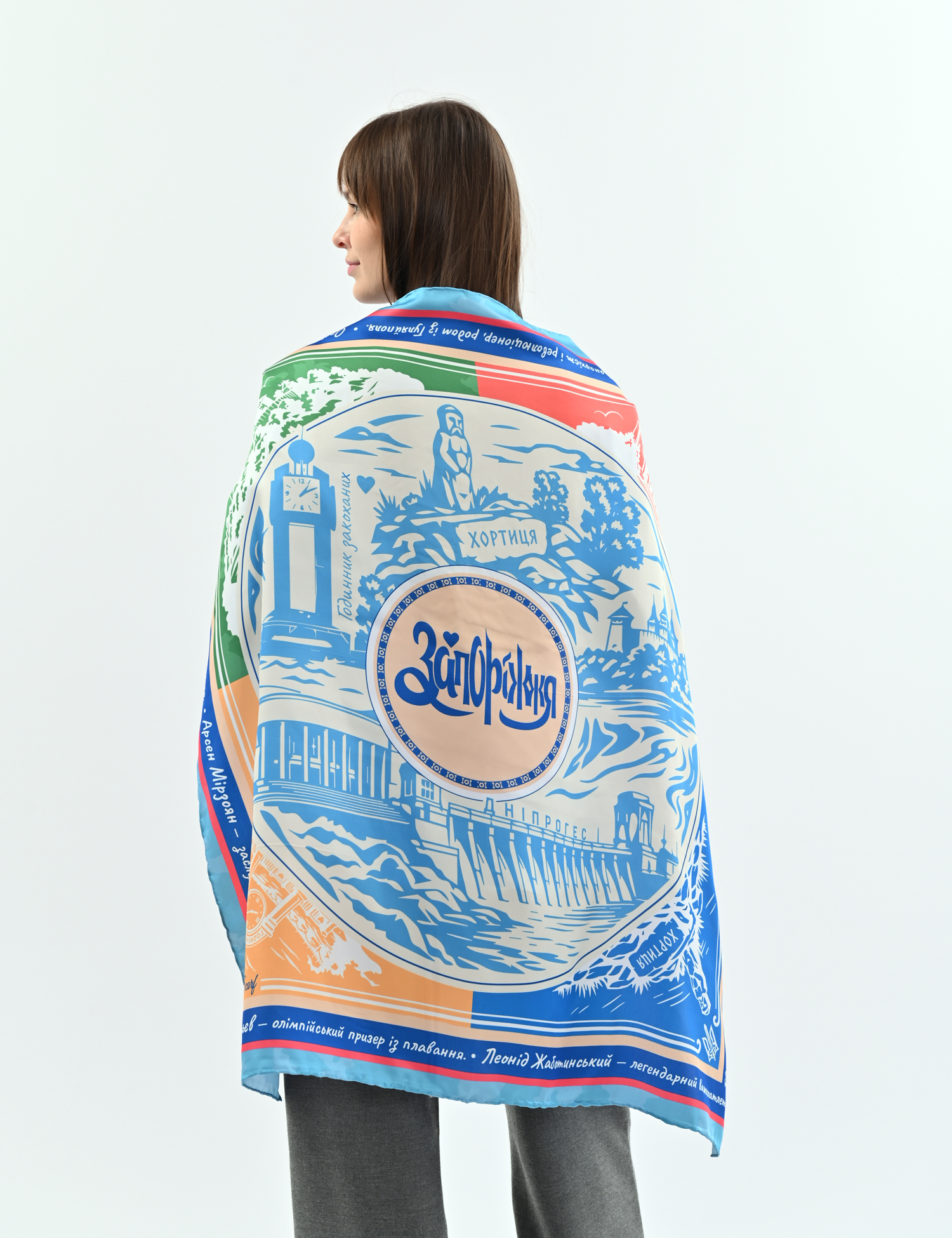 Картинка Дизайнерська хустка "Моє Запоріжжя" My Scarf, 90 см на 90 см