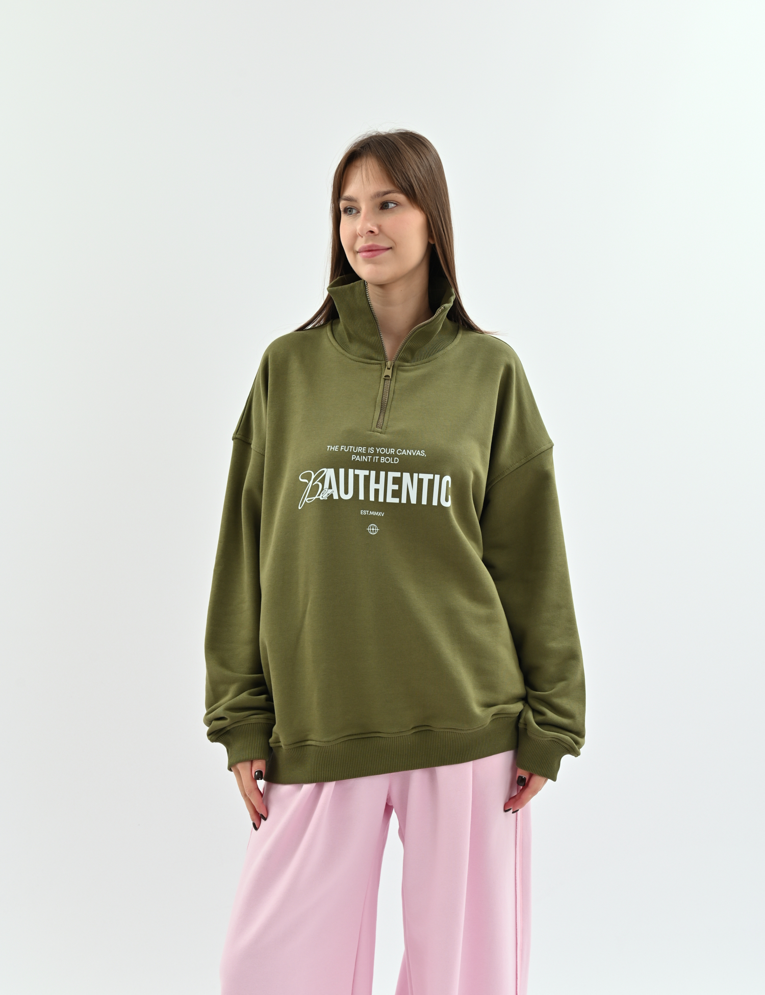 Картинка Світшот зіп "soft" be authentic зелений