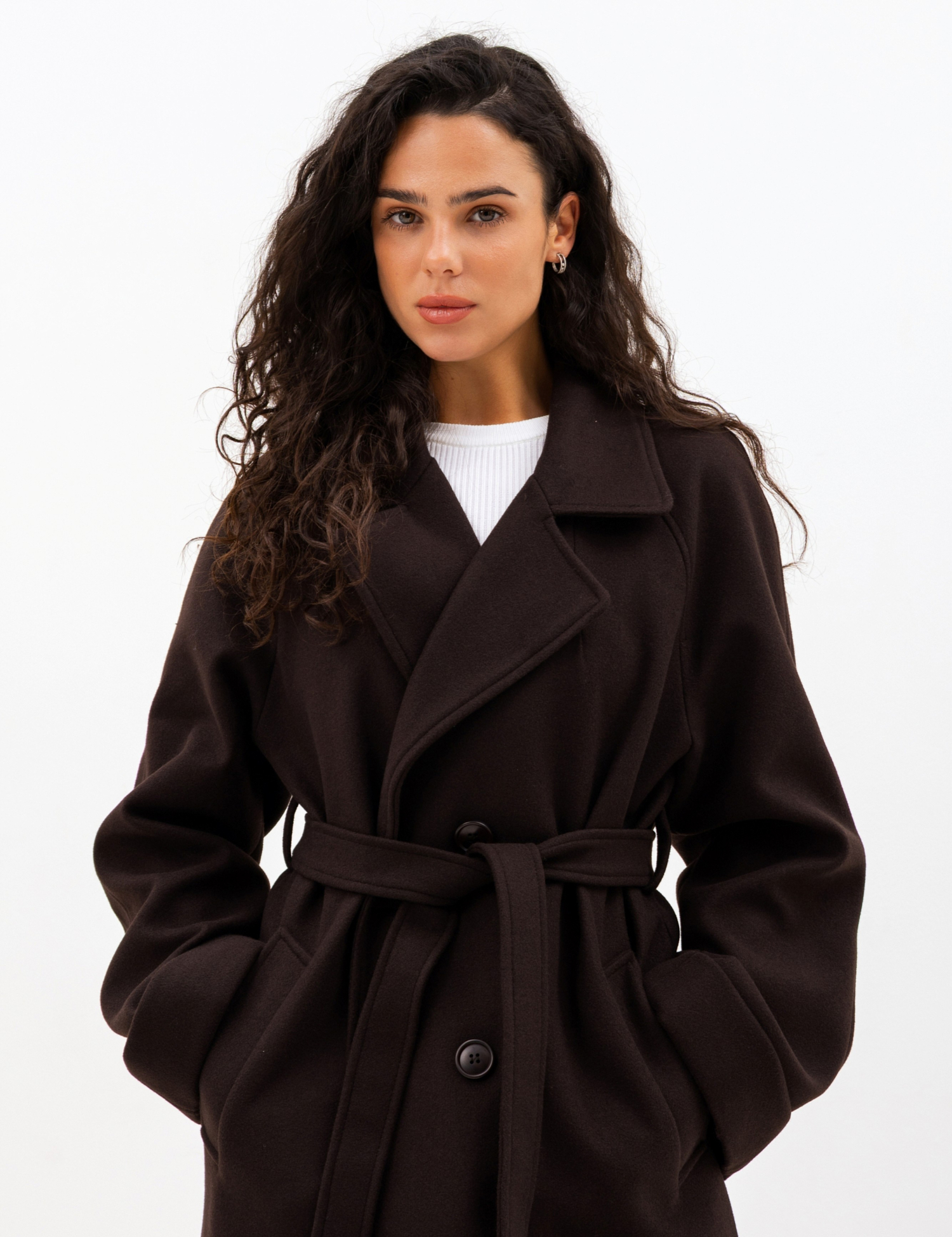 Картинка Двобортне пальто oversize з поясом