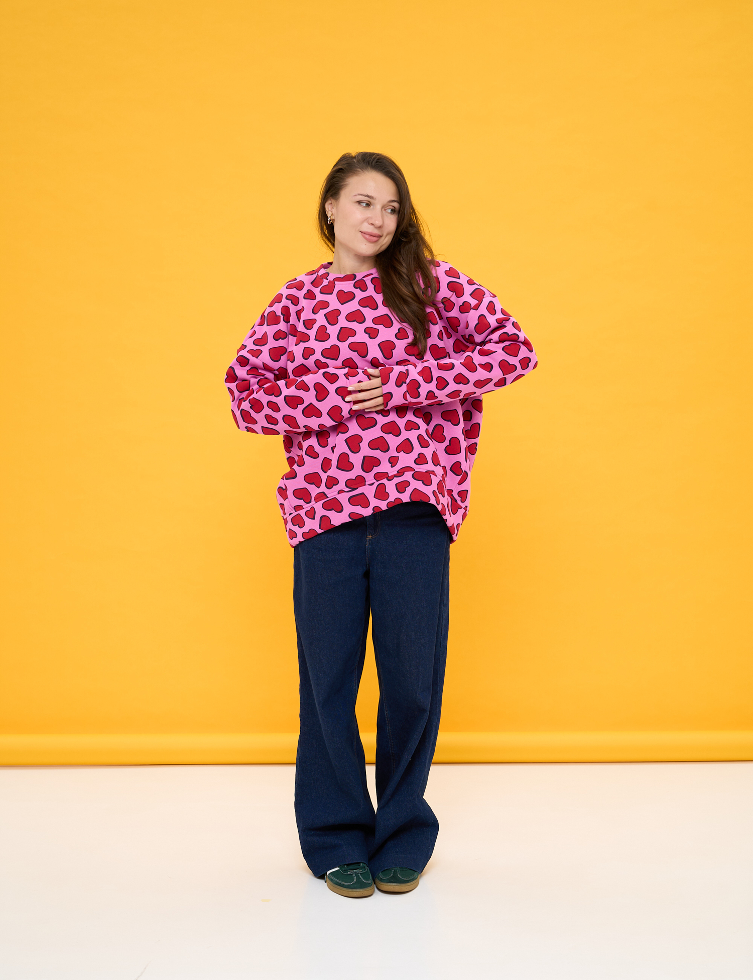 Картинка Світшот oversize з принтом в сердечко