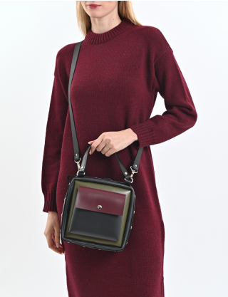 Картинка Сумка чорна з зеленою накладною кишенею