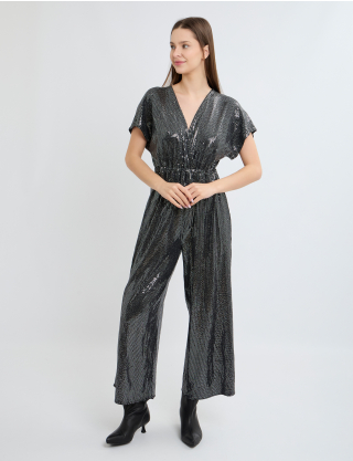 Картинка Комбінезон з ефектом блиску та акцентом на талії