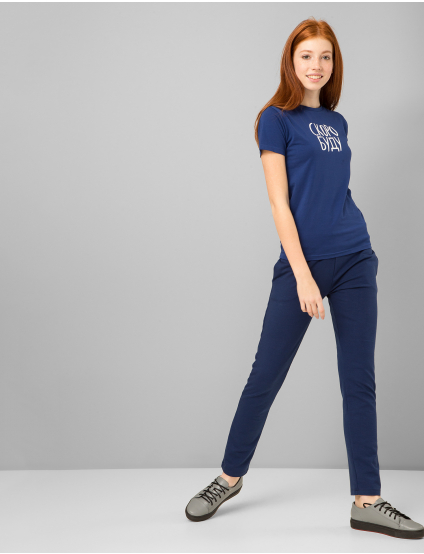 Картинка Жіноча синя футболка з принтом	