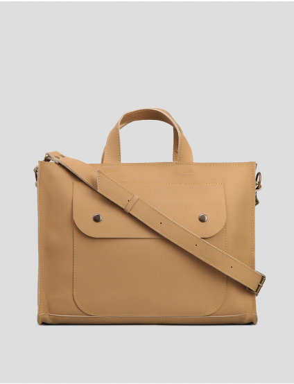 Картинка Жіноча бежева шкіряна сумка на плече	