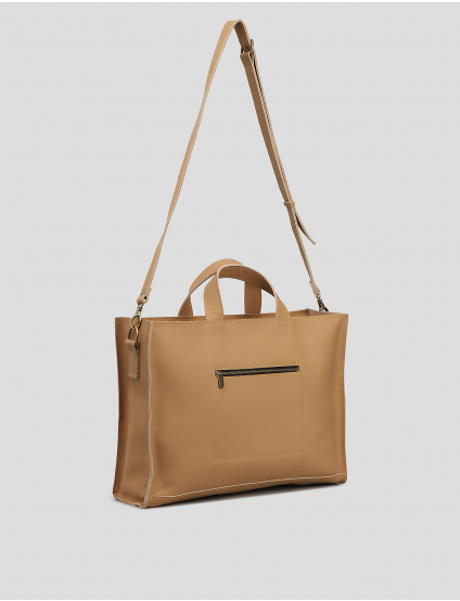 Картинка Жіноча бежева шкіряна сумка на плече	