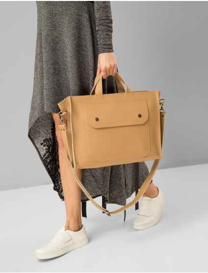 Картинка Жіноча бежева шкіряна сумка на плече	