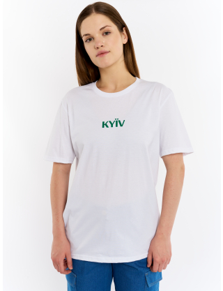 Картинка Біла футболка з зеленим написоп Kyїv