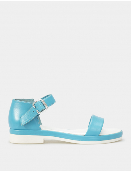 Картинка Жіночі блакитні шкіряні босоніжки