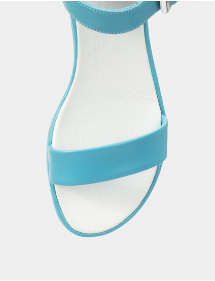 Картинка Жіночі блакитні шкіряні босоніжки