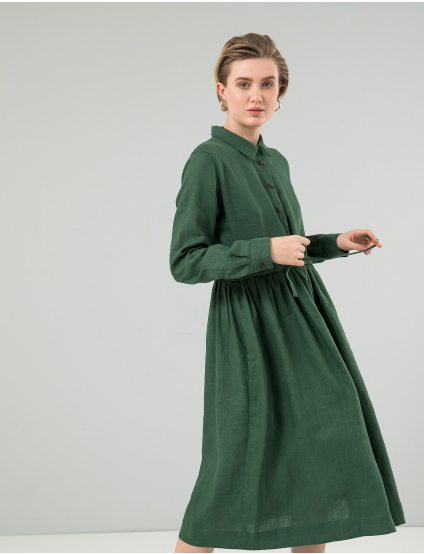 Image Зелена лляна сукня
