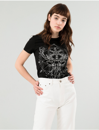 Картинка Жіноча чорна футболка з принтом