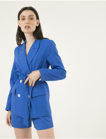 Картинка Жіночий синій лляний піджак