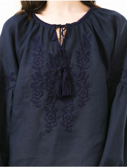 Картинка Жіноча темно-синя лляна вишиванка