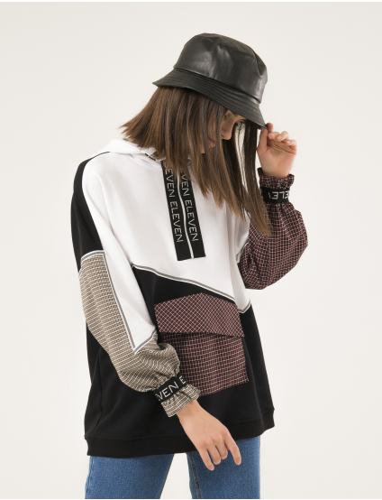 Картинка Жіноче чорно-біле худі з капюшоном